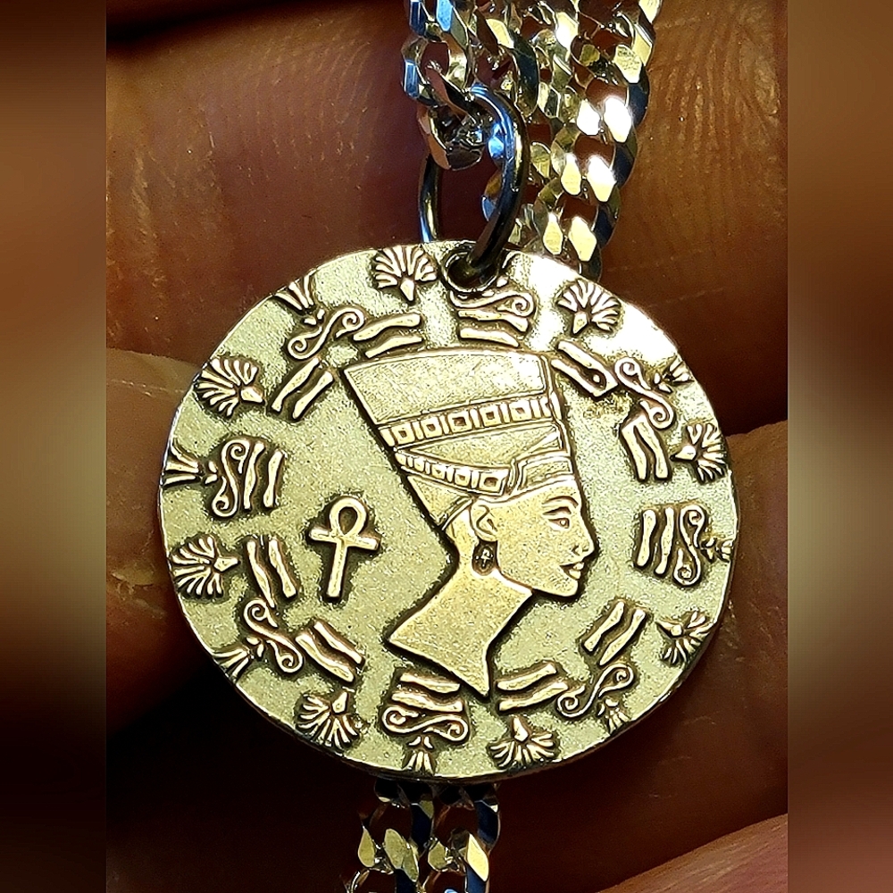 .999 Fine Silver Egyptian Pendant Nefertiti Necklace Enhancer, Amulet - New